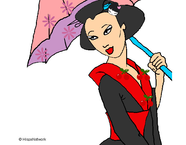 Dibujo Geisha con paraguas pintado por sid200104