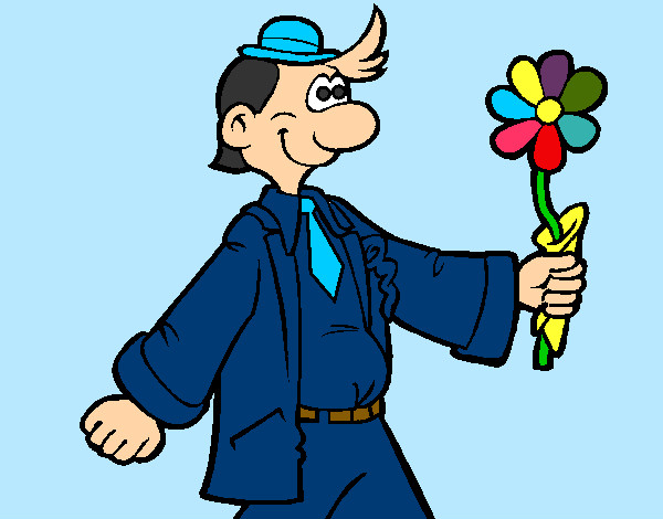 Hombre contento con una flor