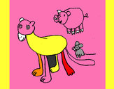 Dibujo Leona, cerdo y ratón pintado por ecijano