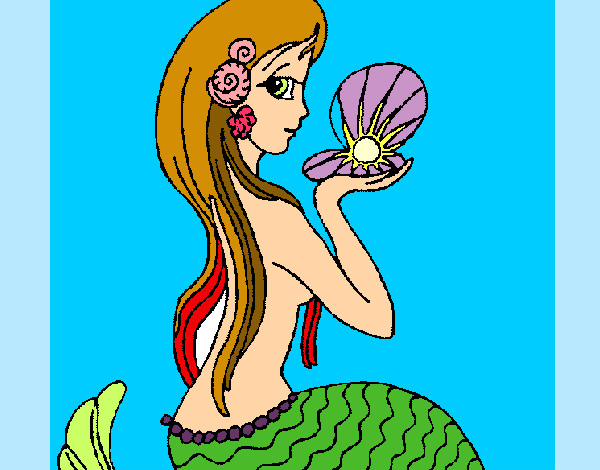 Dibujo Sirena y perla pintado por leonora900