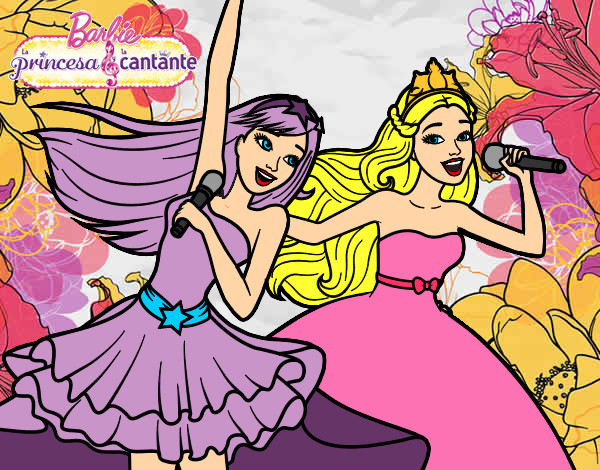 Dibujo Barbie y la princesa cantando pintado por Lucia04