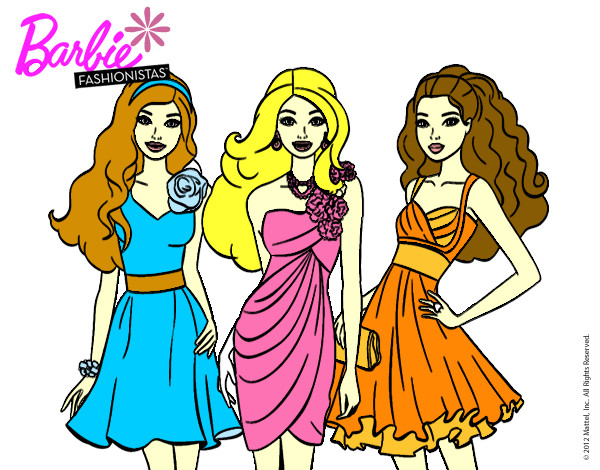 Dibujo Barbie y sus amigas vestidas de fiesta pintado por marta001