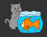 Dibujo Gato y pez pintado por Feer12