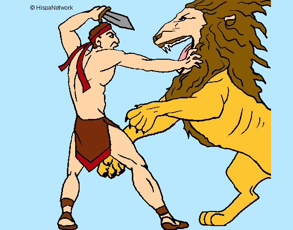 Dibujo Gladiador contra león pintado por DJgoku