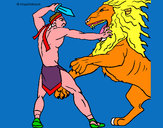 Dibujo Gladiador contra león pintado por eilee