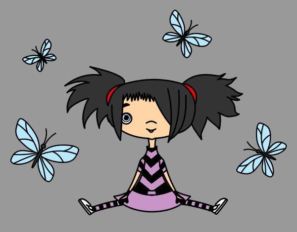 Dibujo Niña con mariposas pintado por ania252200