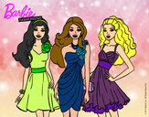 Dibujo Barbie y sus amigas vestidas de fiesta pintado por isha