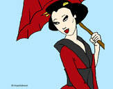 Dibujo Geisha con paraguas pintado por Aliwuapa
