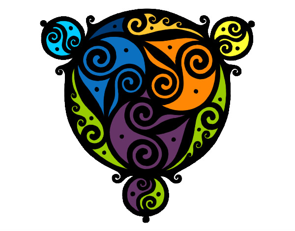 Dibujo Mandala con tres puntas pintado por yolki