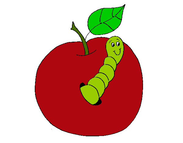 Dibujo Manzana con gusano pintado por morenitax