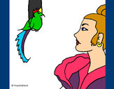 Dibujo Mujer y pájaro pintado por elisan