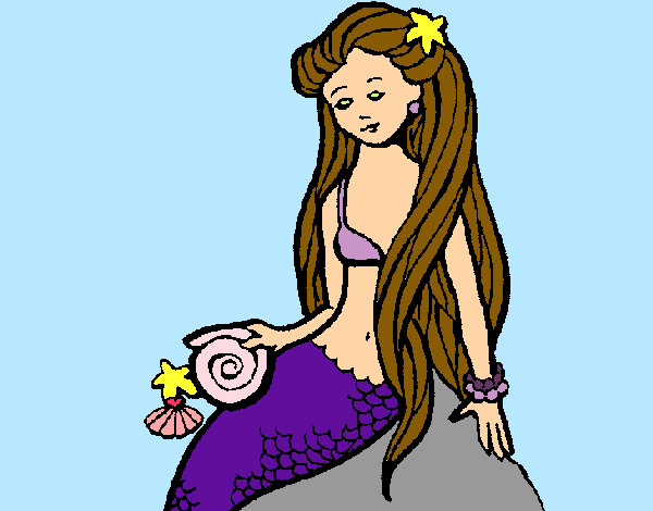 Dibujo Sirena con caracola pintado por Aliwuapa