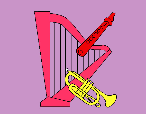 Dibujo Arpa, flauta y trompeta pintado por Chechi04 
