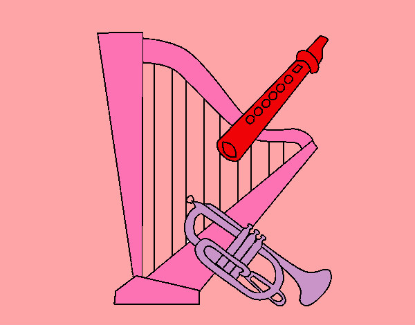 Dibujo Arpa, flauta y trompeta pintado por Jeruti