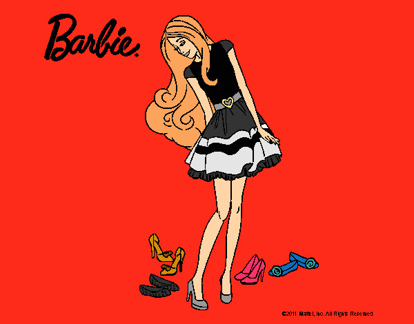 Dibujo Barbie y su colección de zapatos pintado por charito