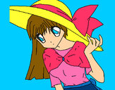 Dibujo Chica con sombrero pamela pintado por Camilly