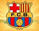 Dibujo Escudo del F.C. Barcelona pintado por dorado 