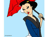 Dibujo Geisha con paraguas pintado por elisan