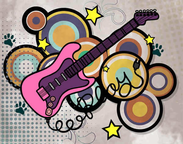 Dibujo Guitarra y estrellas pintado por vickiisa