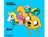 Dibujo Jake, Finn, la princesa Chicle y Lady Arco Iris pintado por elguay