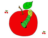 Dibujo Manzana con gusano pintado por danicol