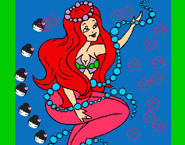 Dibujo Sirena entre burbujas pintado por daeralan