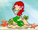 Dibujo Sirena sentada en una roca con una caracola pintado por yuliana444