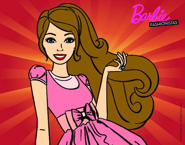 Dibujo Barbie con su vestido con lazo pintado por cotiza