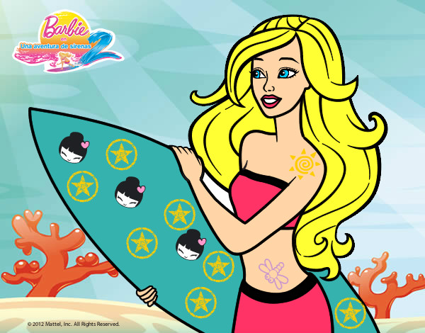 Dibujo Barbie va a surfear pintado por kat08