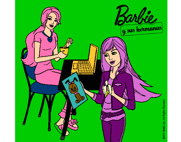 Barbie y su hermana merendando