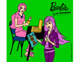 Dibujo Barbie y su hermana merendando pintado por amalia