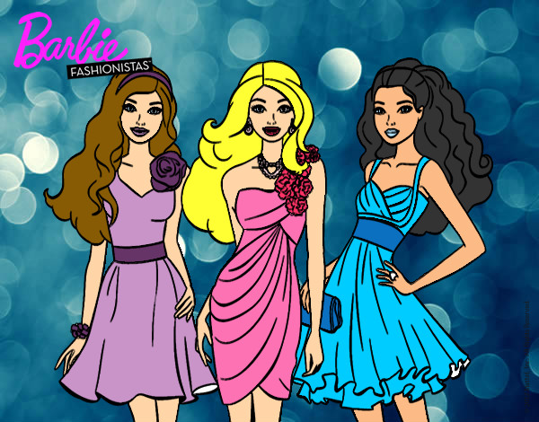 Dibujo Barbie y sus amigas vestidas de fiesta pintado por Ka10