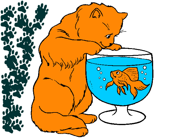 Dibujo Gato mirando al pez pintado por alexandra9