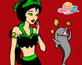 Dibujo Sirena con delfín pintado por amalia