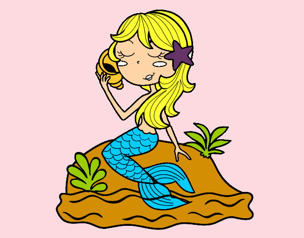 Dibujo Sirena sentada en una roca con una caracola pintado por gianfer