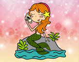 Dibujo Sirena sentada en una roca con una caracola pintado por MaruyCande
