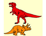 Dibujo Triceratops y tiranosaurios rex pintado por brujas