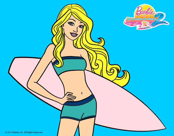 Dibujo Barbie con tabla de surf pintado por SrLucia