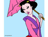 Dibujo Geisha con paraguas pintado por Anelim