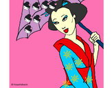 Dibujo Geisha con paraguas pintado por elionaigue