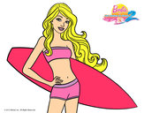 Dibujo Barbie con tabla de surf pintado por abigaildia