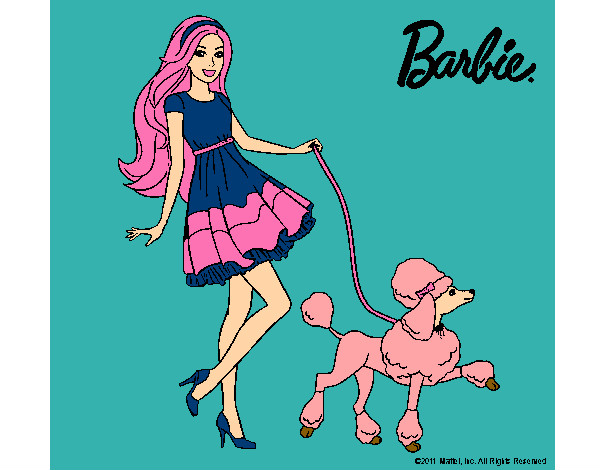 Barbie paseando a su mascota