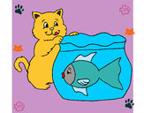 Dibujo Gato y pez pintado por gatito77