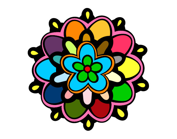 Dibujo Mándala con una flor pintado por violartina
