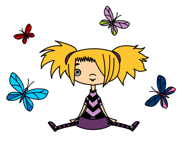 Dibujo Niña con mariposas pintado por lolirock