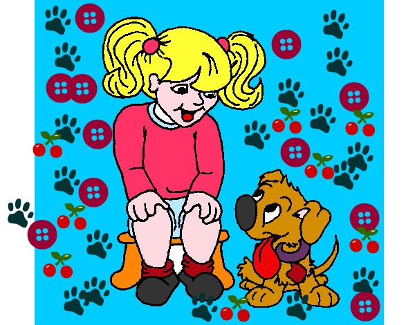 Dibujo Niña con su perrito pintado por julian4