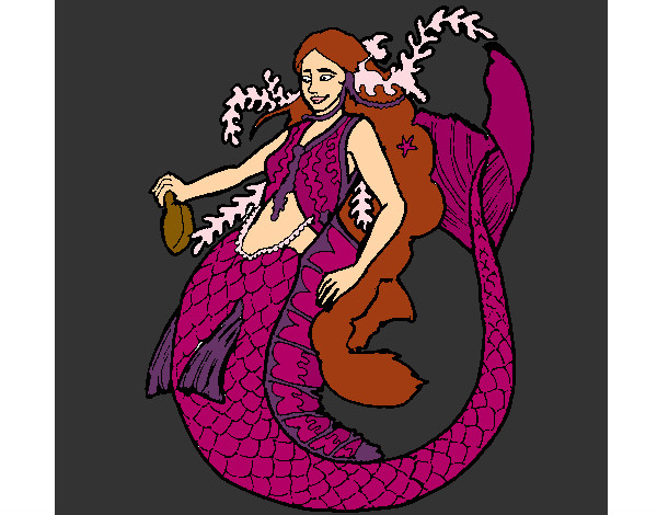 Dibujo Sirena con larga melena pintado por charito