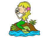 Dibujo Sirena sentada en una roca con una caracola pintado por rockerita