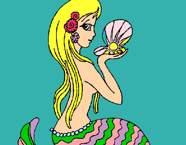 Dibujo Sirena y perla pintado por azita