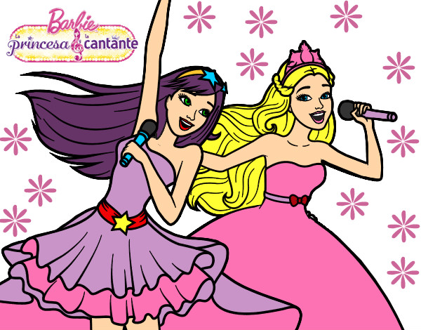 Dibujo Barbie y la princesa cantando pintado por finn3
